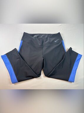 Nike Dri-Fit Women’s Compression Running Capri Pants Black Blue Trim Large